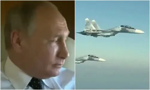 Viral video does not show Putin escorted by Indian airforce for state visit; is from 2017 Syria trip