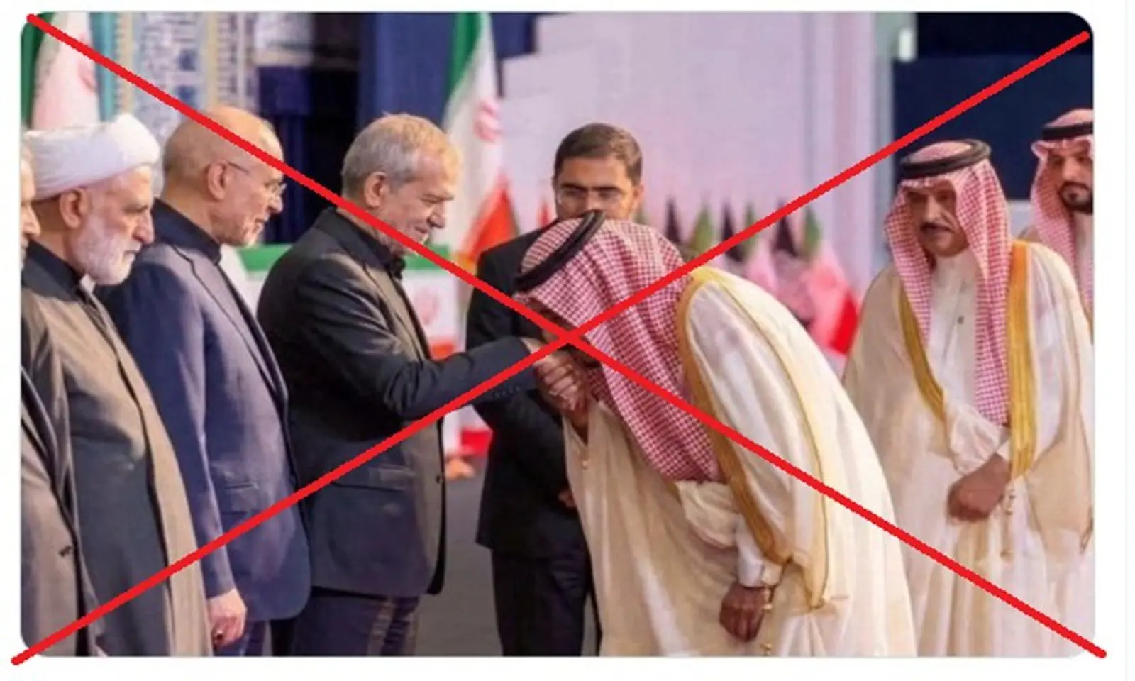 Viral image of Saudi defence minister kissing Iranian president's hand is doctored
