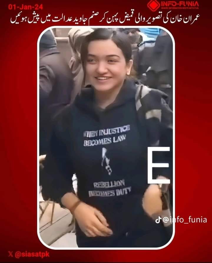 Sanam Javed did wear clothing with Imran Khan's image to her Jan 1 court hearing